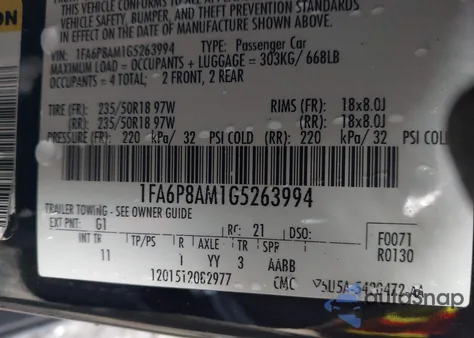 2016 Ford Mustang V6 z USA, uszkodzony, nr VIN 1FA6P8AM1G5263994